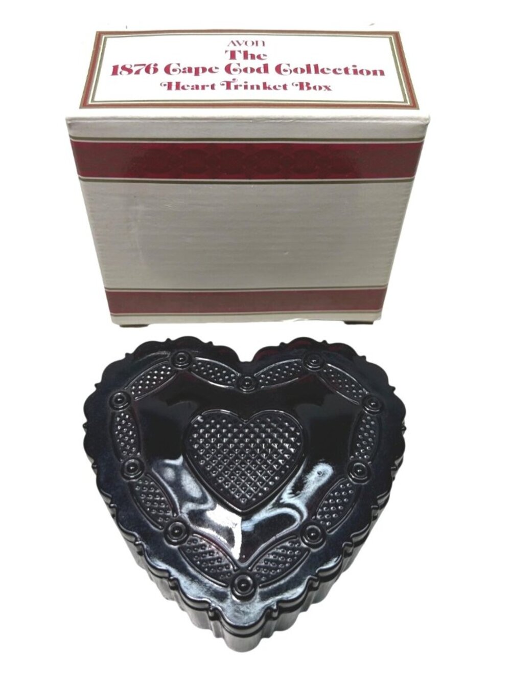 Avon Cape Cod Ruby Red Glass Heart Trinket Box